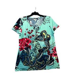 Elementz Women Short Sleeve Multicolor Top Sz 1X Pre-Owned